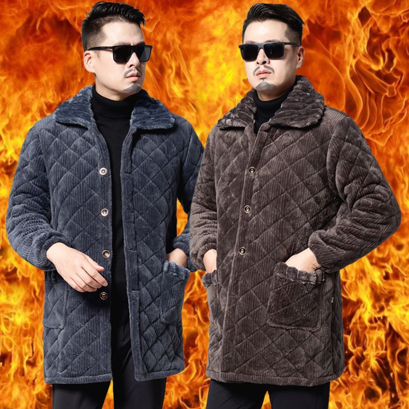 四川省服长款棉衣双面绒罩衣冬季加绒加厚男保暖耐脏外套防寒上衣