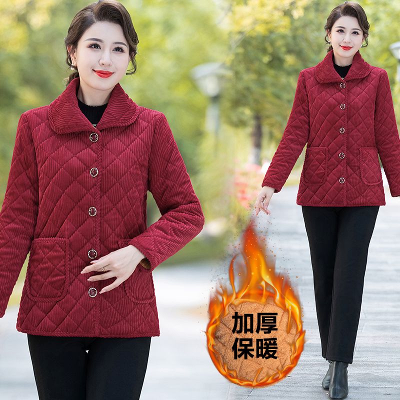 四川省服秋冬新款长袖棉服外套中老年加绒加厚灯芯绒棉袄大码棉衣