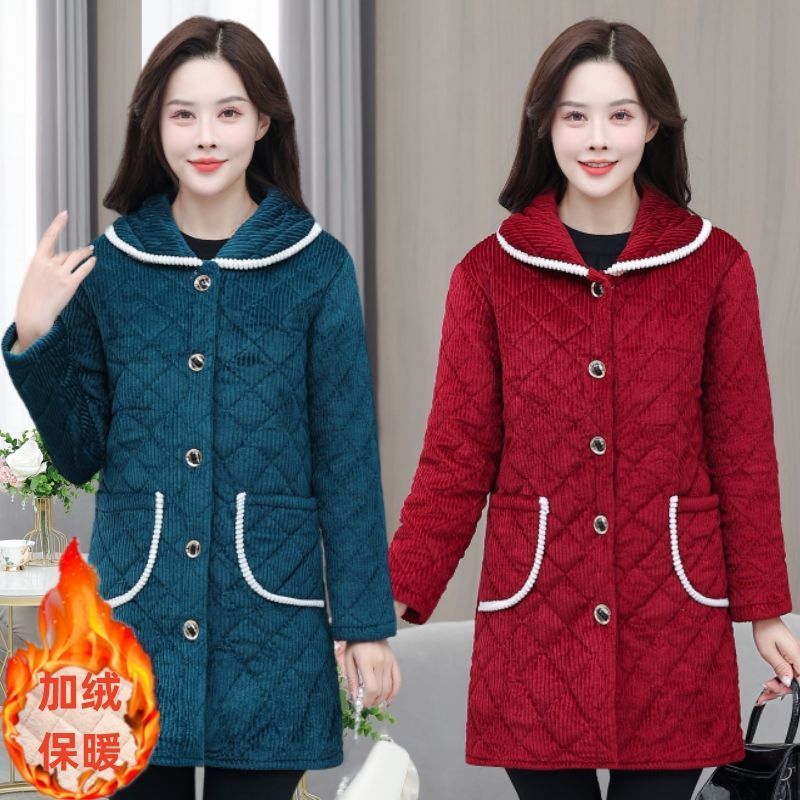 四川省服冬季棉服加绒加厚罩衣女外穿围裙翻领保暖棉衣中长款棉袄