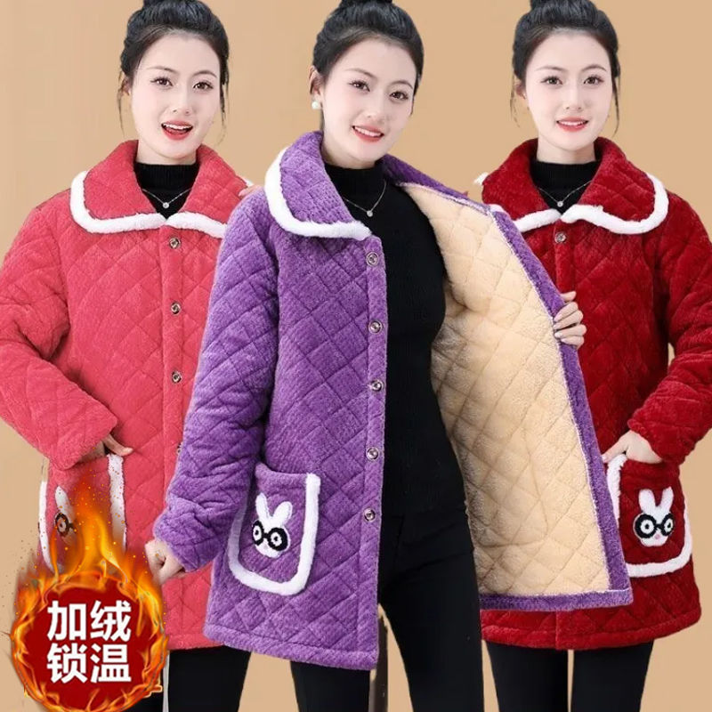 四川省省服中年女罩衣外套时尚加绒加厚休闲棉衣宽松厨房围裙棉袄