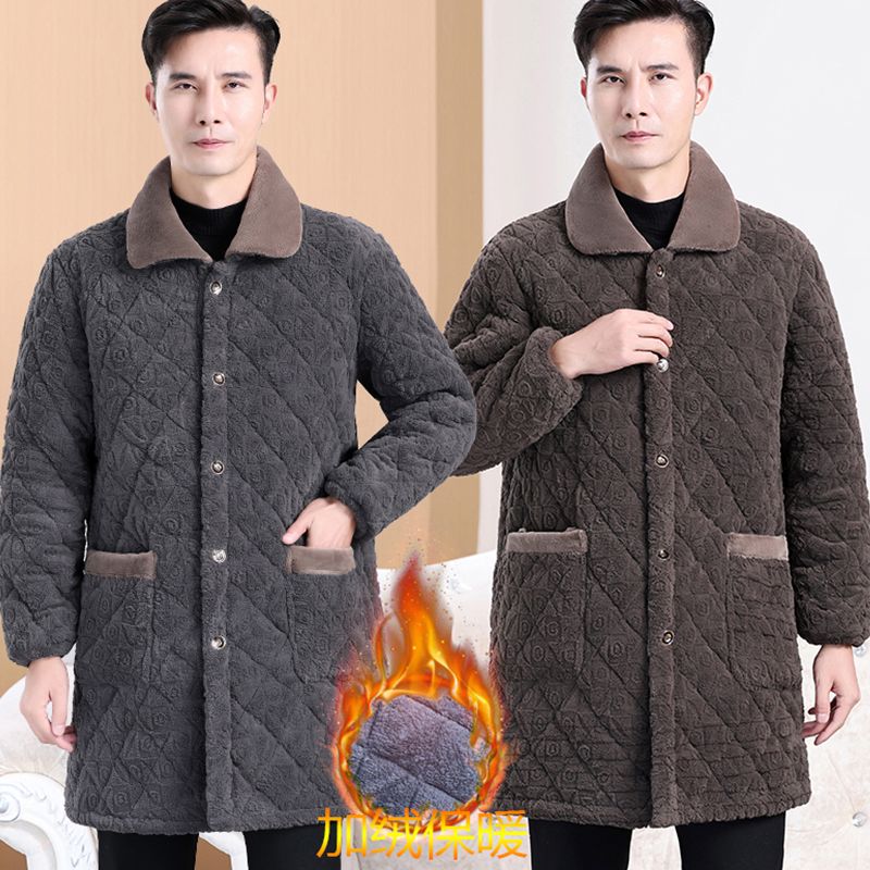 四川省服冬季男装棉衣加绒加厚棉服中老年爸爸装外套中长款工作服