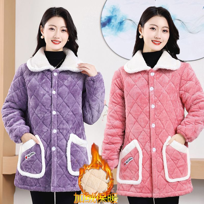 四川省服妈妈冬季新款加绒加厚外套棉衣棉袄新中式棉服中长款罩衣