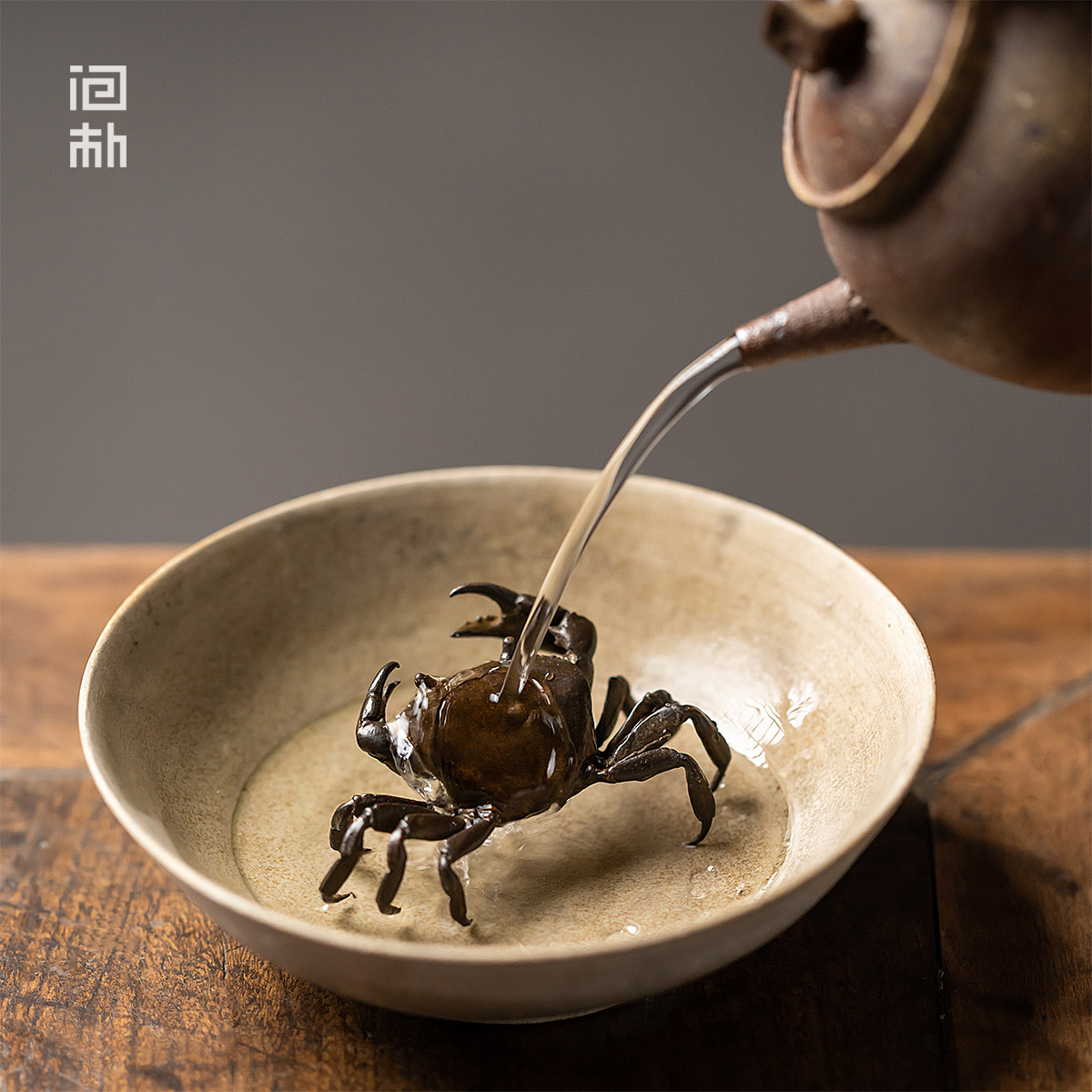 问朴纯铜螃蟹茶宠手把装饰