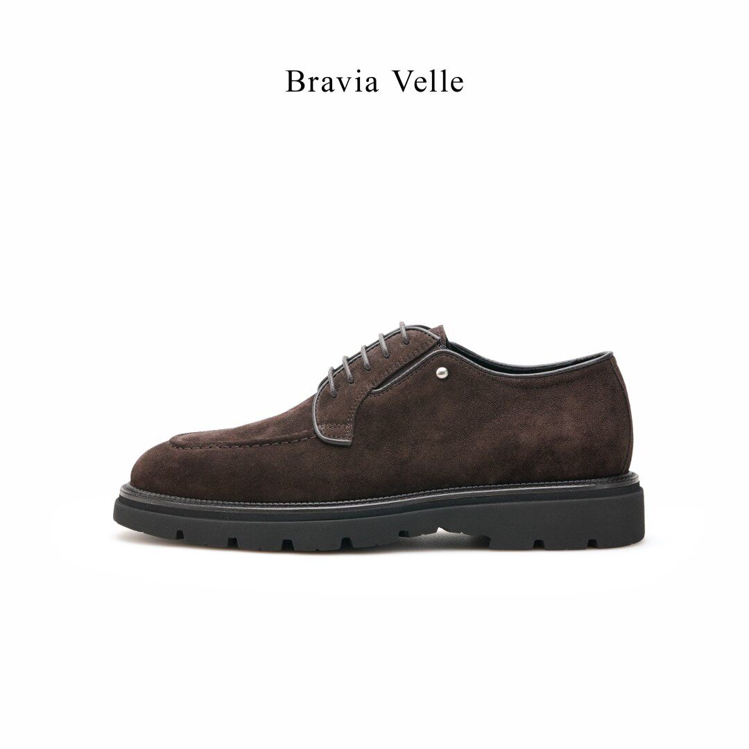 Bravia Velle九鱼男牛反绒老钱风休闲商务园尖头正装通勤皮鞋