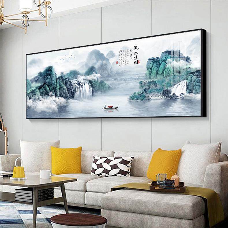 新中式客厅装饰画沙发背景墙大幅中堂国画山水挂画整幅壁画办公室