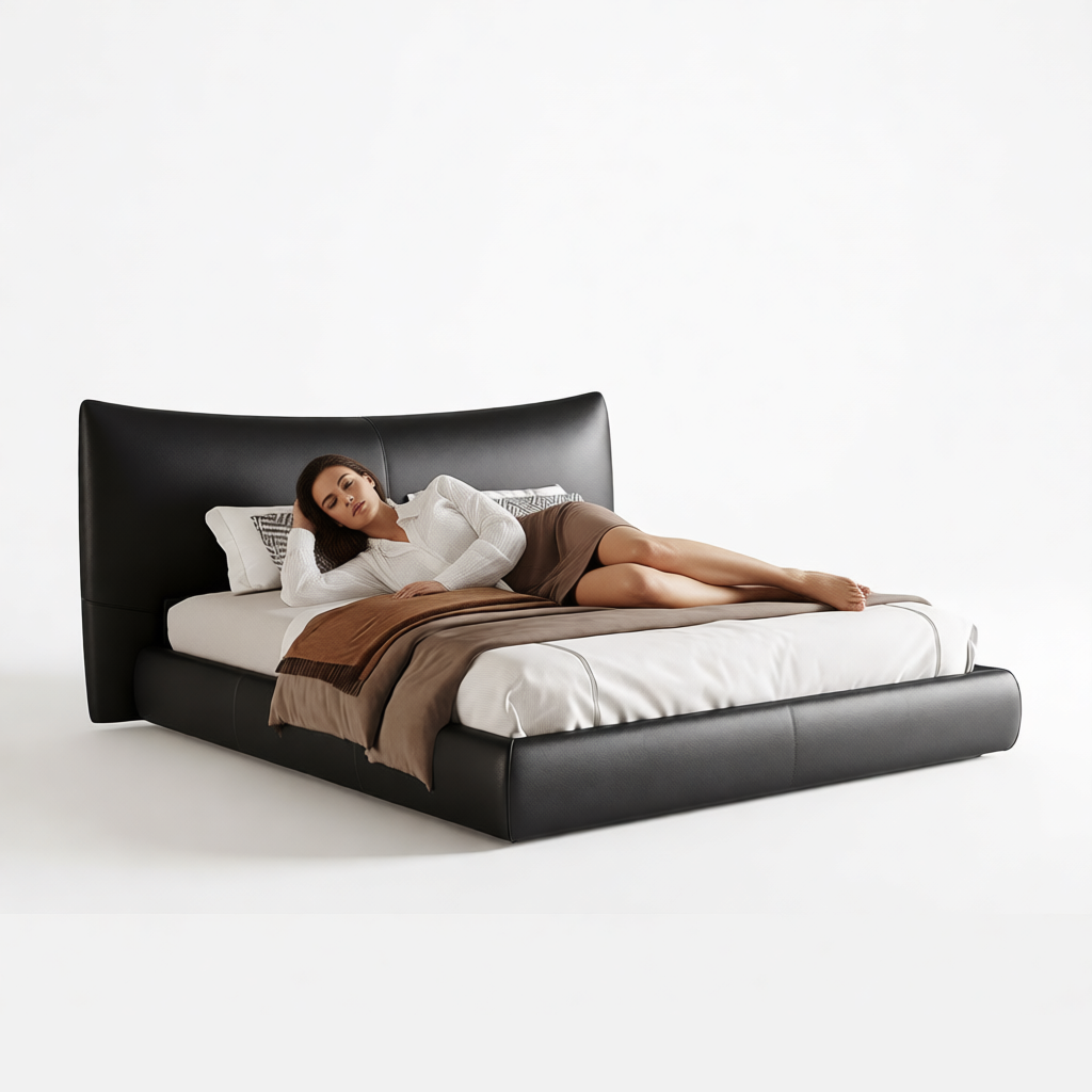 意式极简真皮床主卧床高级感