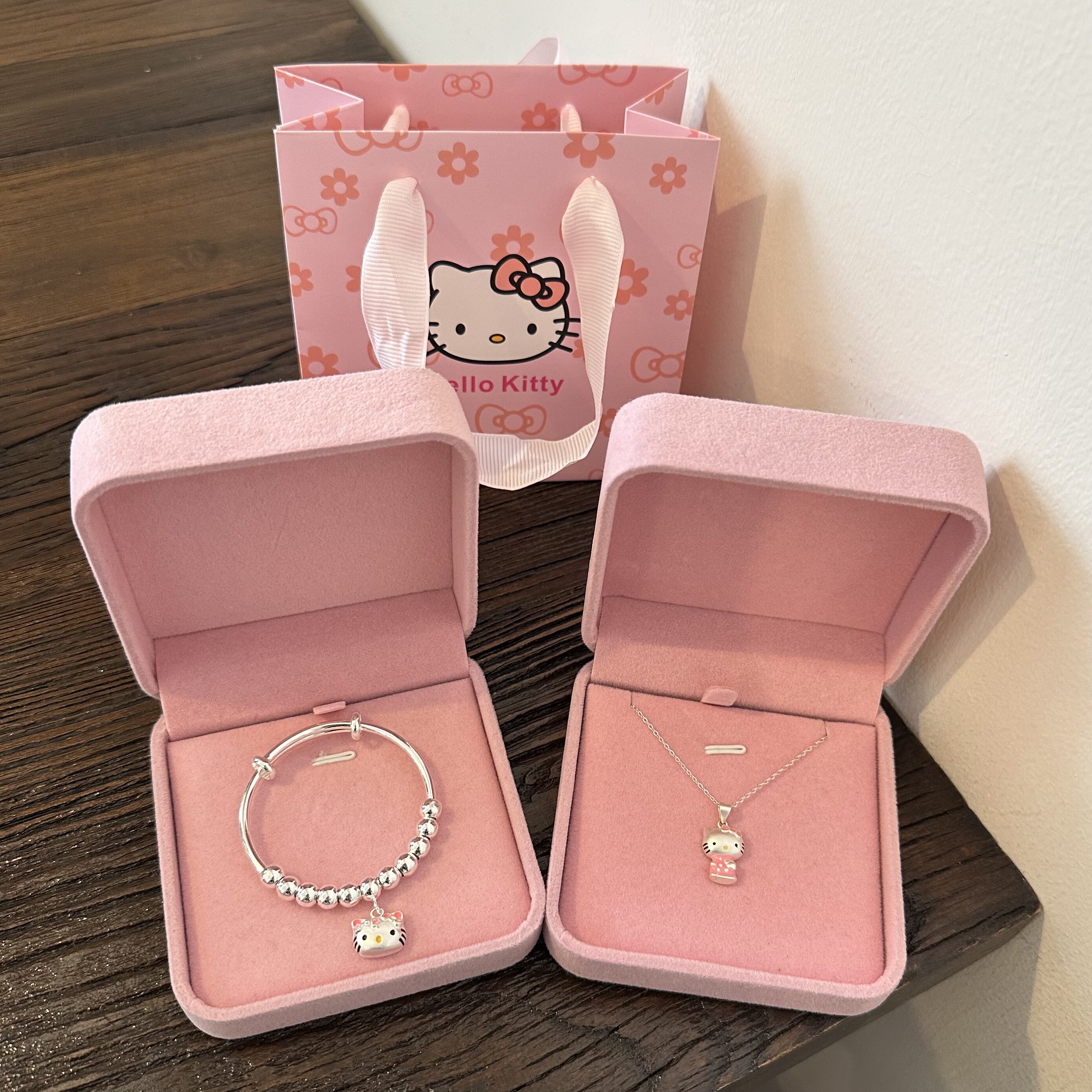 HelloKitty纯银手镯女款甜美可爱凯蒂猫吊坠项链儿童大人生日礼物