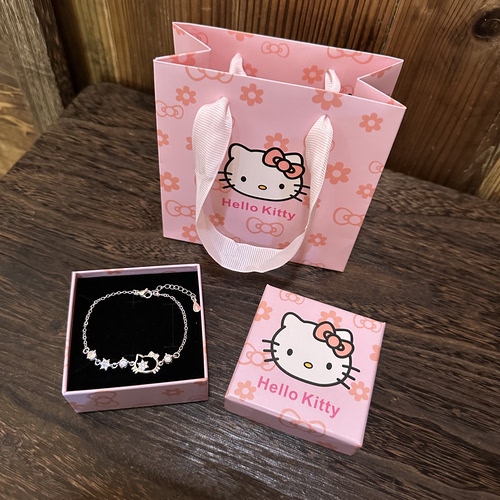 925纯银HelloKitty手链女少女心百搭银手环生日礼盒装送女友闺蜜