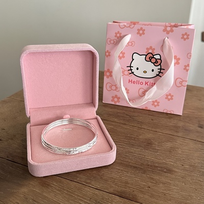 999足银三圈实心手镯女士多层叠戴银手环纯银镯子生日礼物送闺蜜