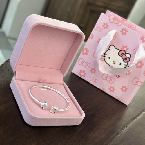 helloKitty纯银手镯女可爱甜美开口银手环宝宝儿童大人生日礼物