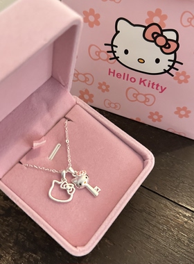 Kitty猫纯银吊坠项链女生锁骨链甜美可爱生日礼物送儿童小众银饰