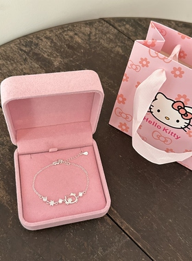 小众精致Kitty猫银手链女温柔风送闺蜜女友百搭银饰手环生日礼物