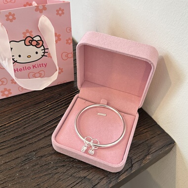 足银999手镯女年轻款光面实心两世欢银镯子情人节送女友生日礼物