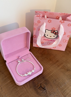 HelloKitty纯银儿童手链女简约实心银镯子宝宝大人送闺蜜生日礼物