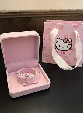 生日礼物足银999Kitty手镯女生甜美开口设计精致银手饰送女生闺蜜