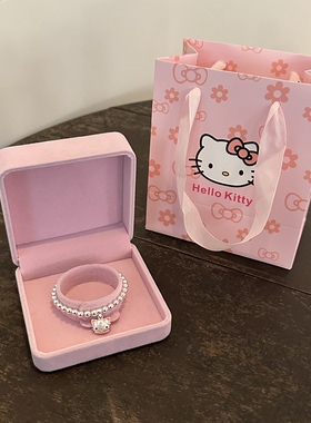 生日礼物999足银圆珠手链女俏皮可爱Kitty猫吊坠纯银手串儿童大人