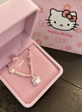 999足银Kitty挂坠编绳女童锁骨链可爱周岁生日礼物送宝宝小众银饰
