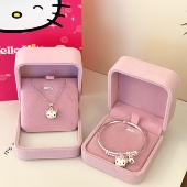 生日礼物纯银手镯女甜美可爱Kitty吊坠项链宝宝大童银饰套装 送人