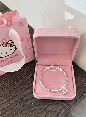 999足银三圈铃铛实心银手环女款多层叠戴闭口银镯子生日送礼优选