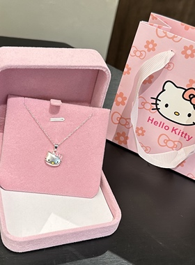 生日礼物Kitty猫S925纯银项链女百搭甜系kt银锁骨链防过敏送女友