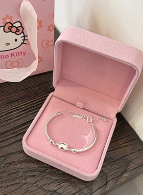 生日礼物实心Kitty猫纯银手链女年轻款萌趣银手镯送女友闺蜜礼物