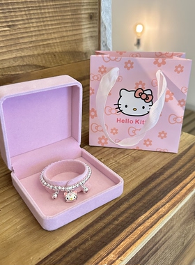 999纯银圆珠手链女俏皮可爱哈喽Kitty银吊坠手串儿童大人生日礼物