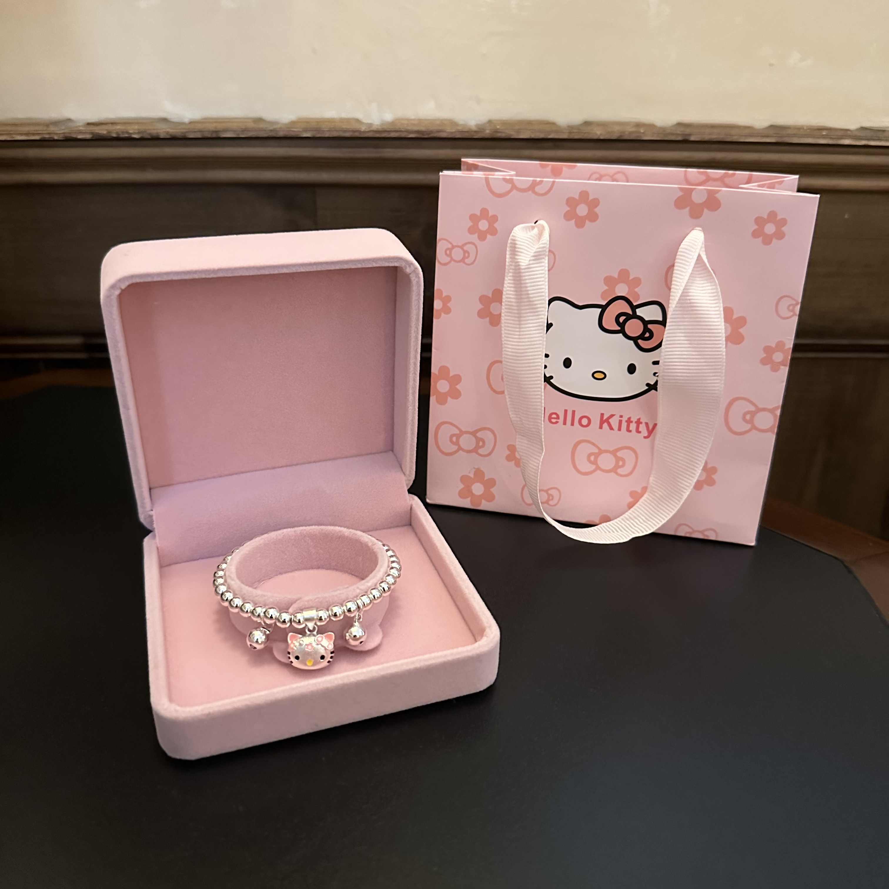 生日礼物足银999圆珠手链女可爱哈喽Kitty银吊坠项链一套儿童大人