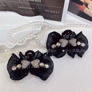 轻奢气质高级感AB面爱心水钻满天星网纱蝴蝶泡泡抓夹7cm