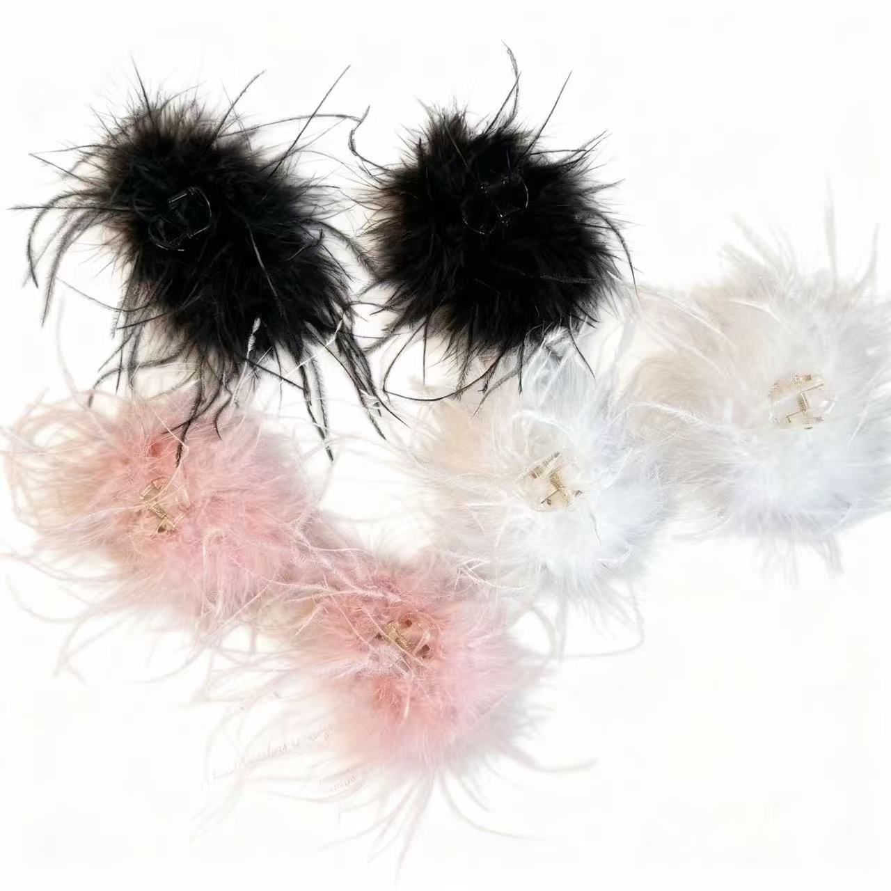 ins风超仙网红羽毛夹刘海夹鸵鸟气质高级感夹子碎发夹 7cm抓夹