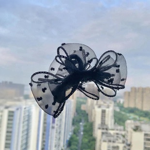 法式复古千金风简约高级感黑天鹅网纱蝴蝶结抓夹7cm