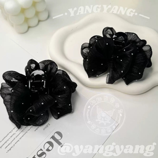 2024款简约气质黑色满天星泡泡纱7cm抓夹发饰