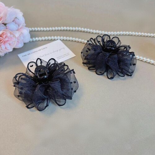 森系简约气质百搭黑色波点泡泡纱黑天鹅抓夹碎发夹发饰7cm