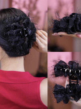 网红蝴蝶结发夹季羽毛发夹小众设计高级感抓夹