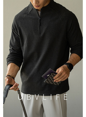 【阳离子保暖】德绒老钱风拉链立领卫衣男2025秋冬新高弹长袖T恤
