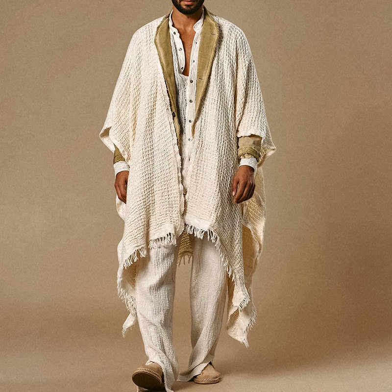 2026欧美春夏新款休闲披风流苏边斗篷外套上衣沙滩风男装披肩,男装,风衣,淘宝优惠券,粉丝福利购,淘宝优惠卷