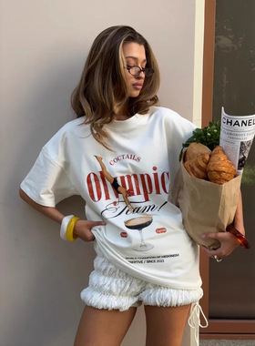 欧美夏季新款美式流行纯棉短袖t恤时尚气质潮流宽松遮肉舒适上衣