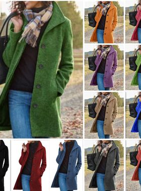 跨境2023秋冬爆单加厚毛呢女外套中长款亚马逊品质大衣wish直销