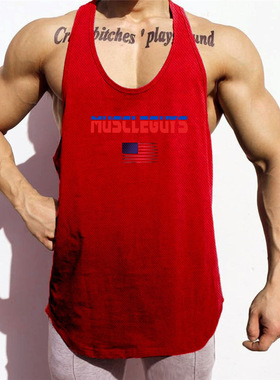 运动速干跑步健身背心男夏季弹力透气宽松无袖撸铁健美工字训练服