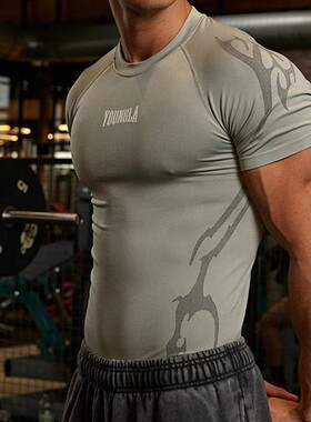 2026 YA肌肉健身衣服男运动训练速干印花短袖春秋季紧身T恤男装