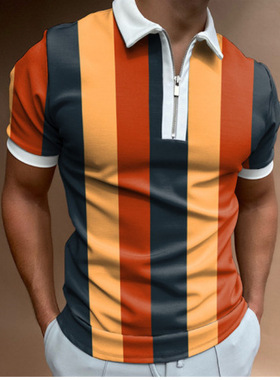 Slim polo shirt for men男士短袖翻领拉链Polo衫3D印花透气T恤