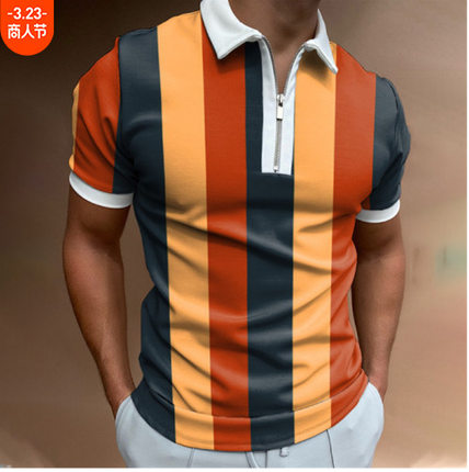Slim polo shirt for men男士短袖翻领拉链Polo衫3D印花透气T恤