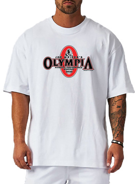 欧美纯棉短袖男奥赛健身衣加大码T恤落肩袖打底夏季宽松重磅240克