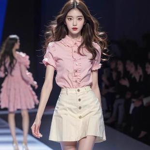 搭配一整套减龄洋气时尚 衬衫 夏装 粉色短袖 休闲套装 女2025新款