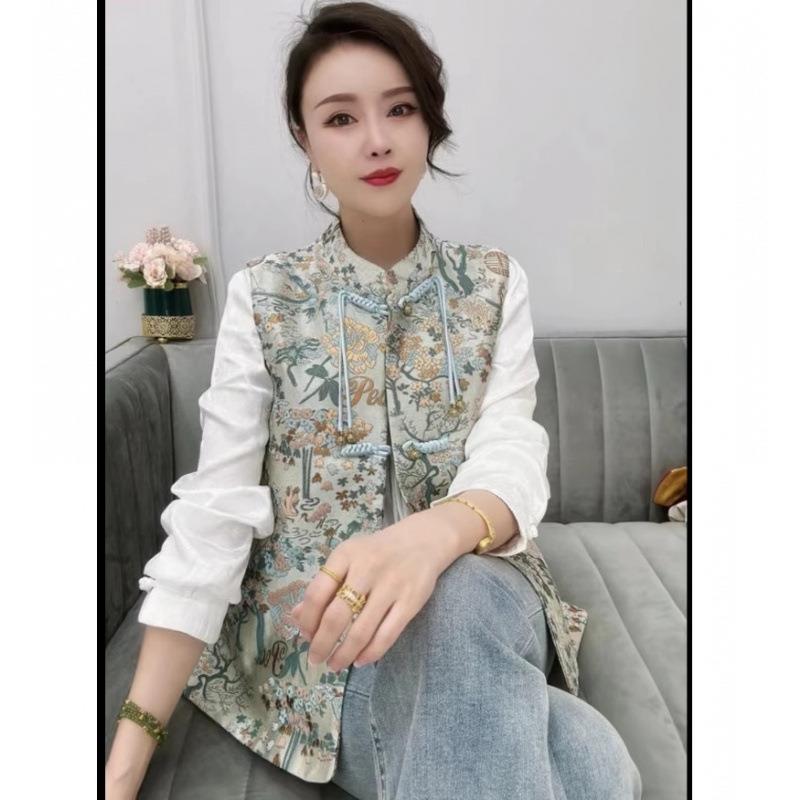 品质保证新中式马甲国风改良旗袍领盘扣马夹高端禅意茶服提花上衣