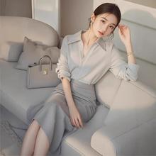 2025春季新款女装时尚洋气时髦漂亮气质高级感长袖衬衫连衣裙套装