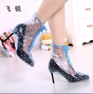 高跟鞋 飞锐F301Y 套 套女高跟防雨鞋 防滑加厚耐 F401AY红花蓝花鞋