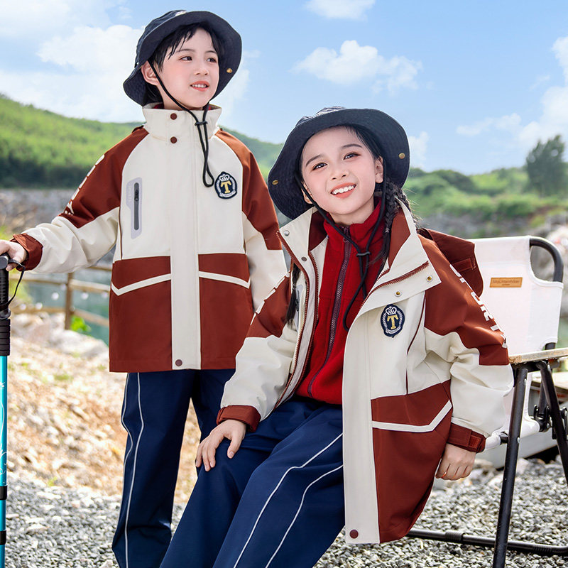 幼儿园园服春秋装小学生女童冲锋衣三件套儿童校服班服运动会套装