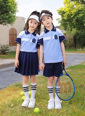 英伦风夏季班服小学生套装幼儿园老师园服蓝色夏款儿童毕业照校服