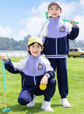 小学生校服三件套兄妹装幼儿园园服春秋装儿童班服紫色运动会服装