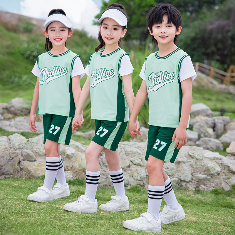 夏季校服儿童套装运动风男女童装短袖纯棉中小学生班服幼儿园园服